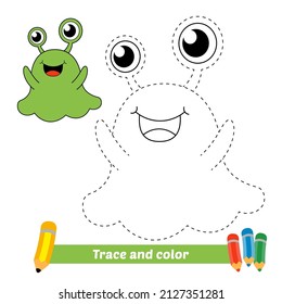 Trace and color for kids, alien monster vector