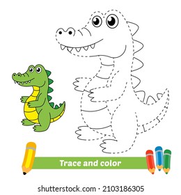 Trace and color for kids, alligator vector