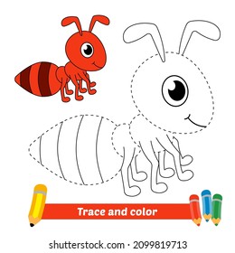 Trace And Color For Kids, Ant Vector