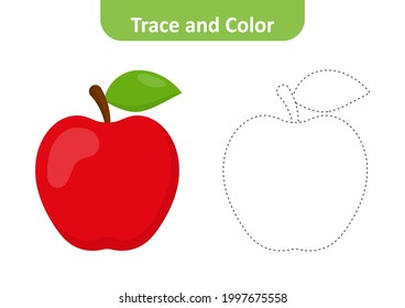 Trace And Color For Kids, Apple Vector