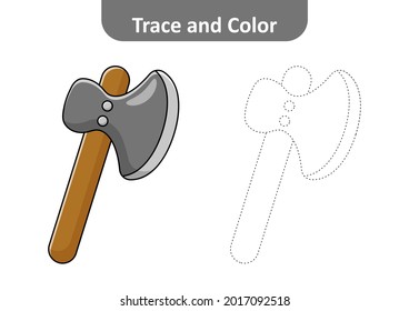 Trace and color for kids, axe vector