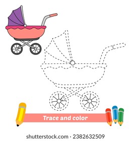 trace and color for kids, baby carriage vector