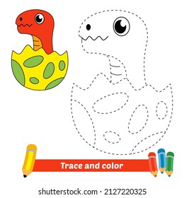 Rastreo y color para niños, vector de dinosaurio de bebé