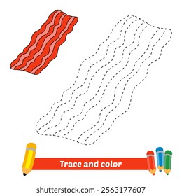 trace and color for kids, bacon vector