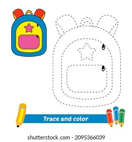 Trace and color for kids, bag vector