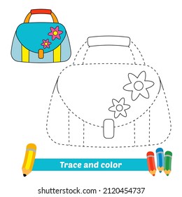 Trace and color for kids, bag vector