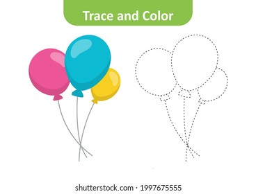 Trace and color for kids, balloons vector