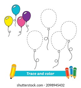 Trace and color for kids, balloons vector