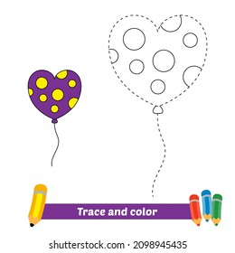 Trace and color for kids, balloons vector