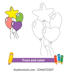 traza y color para niños, vector de globos