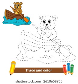 trace and color for kids, bear on boat vector