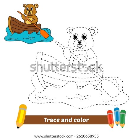 trace and color for kids, bear on boat vector
