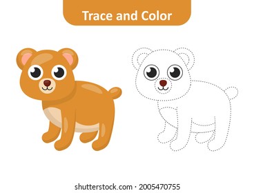 Trace and color for kids, bear vector