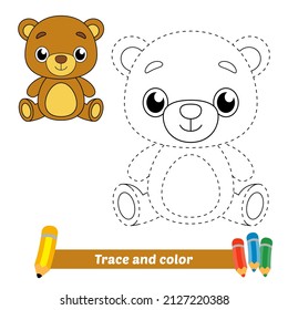 Trace and color for kids, bear vector