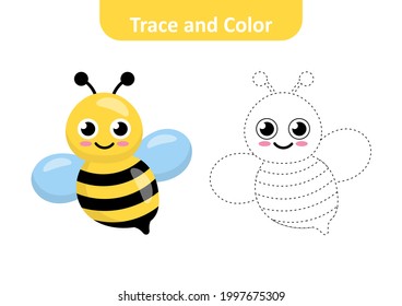 Trace and color for kids, bee vector