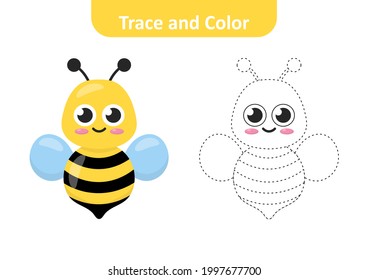 Trace and color for kids, bee vector