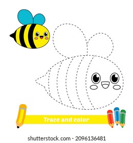 Trace and color for kids, bee vector