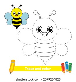 Trace and color for kids, bee vector