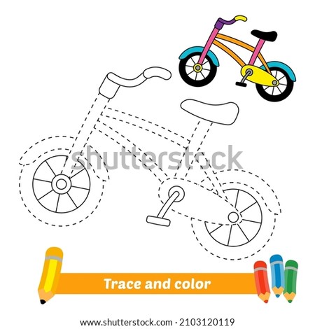 Trace and color for kids, bicycle vector
