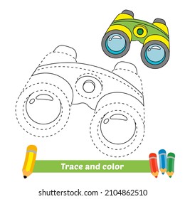 Trace and color for kids, binoculars vector