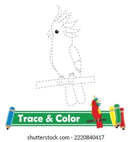 Trace and color for kids, 
bird kawaii vector