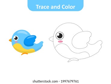 Trace and color for kids, bird vector