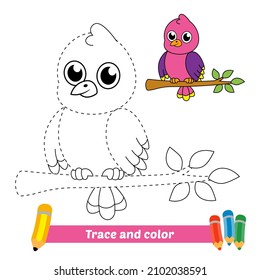 Trace And Color For Kids, Bird Vector