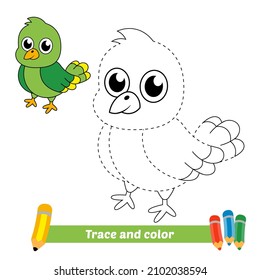 Trace And Color For Kids, Bird Vector