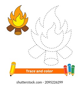 Trace and color for kids, bonfire vector