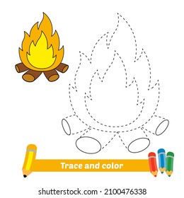 Trace And Color For Kids, Bonfire Vector