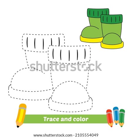Trace and color for kids, boots vector