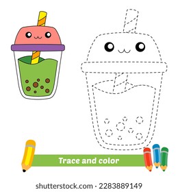 trace and color for kids, bubble tea vector