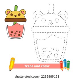 trace and color for kids, bubble tea vector