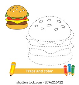 Trace and color for kids, burger vector