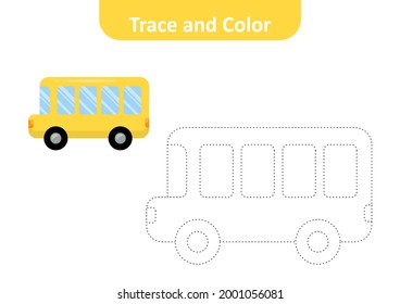 Trace and color for kids, bus vector