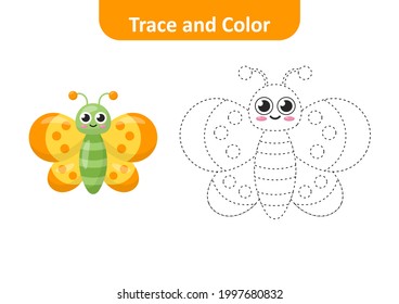 Trace and color for kids, butterfly vector