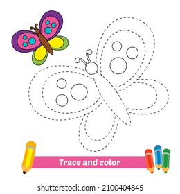 Trace and color for kids, butterfly vector