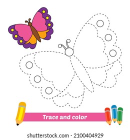 Trace and color for kids, butterfly vector