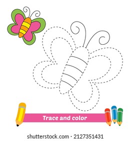 Trace and color for kids, butterfly vector