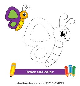 Rastreo y color para niños, vector de mariposa