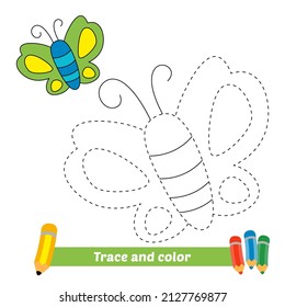 Trace and color for kids, butterfly vector