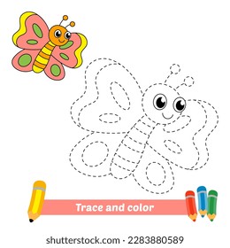 traza y color para niños, vector de mariposa