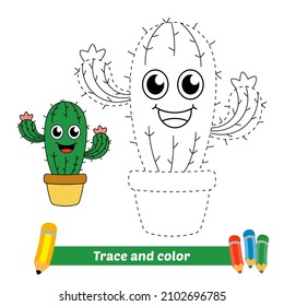 Trace and color for kids, cactus vector