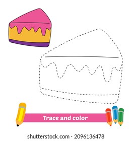Trace and color for kids, cake vector