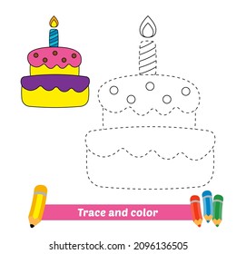 Trace And Color For Kids, Cake Vector