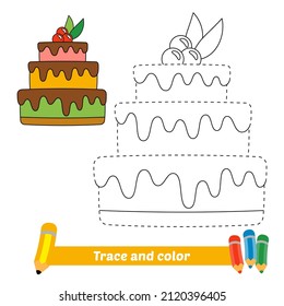 Trace And Color For Kids, Cake Vector