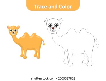 Trace and color for kids, camel vector