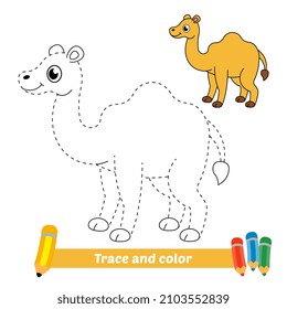 Trace and color for kids, camel vector