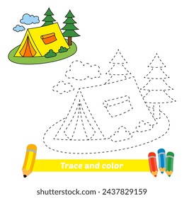 trace and color for kids, camping tent vector