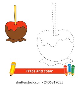 trace and color for kids, candy apple vector